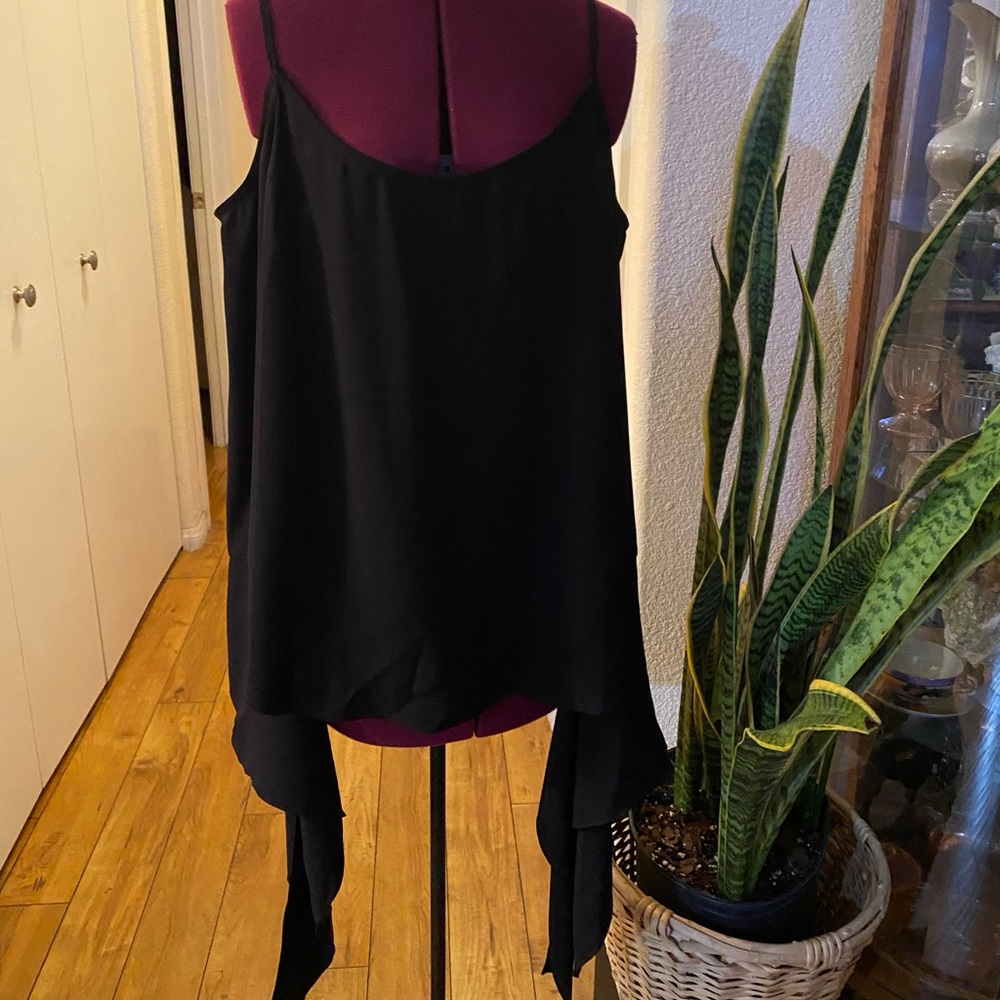BCBG Black Spaghetti Strap Open Shoulder Long Sleeve Top